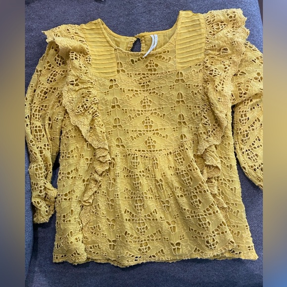 Anthropologie Mustard Lace Blouse - Picture 3 of 5